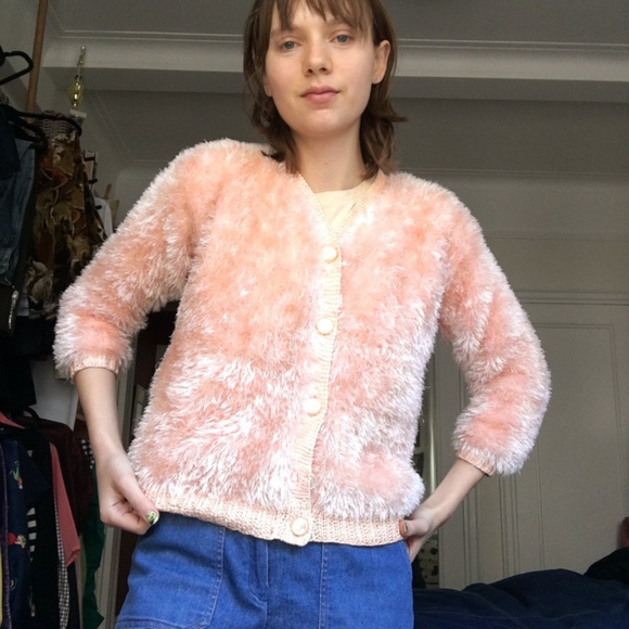 Vintage Furry Peach Cardigan - Picture 1 of 4